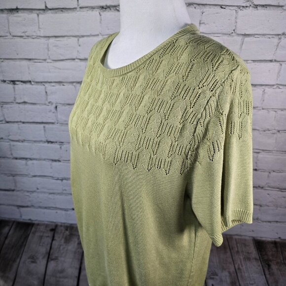 WOMENS ALFRED DUNNER SHORT SLEEVE CREW NECK SWEATER CELERY GREEN SIZE LARGE EUC - Picture 5 of 6